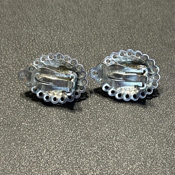 Vintage Native American Azurite Malachite Sterling Silver Clip On Earrings - Picture 2 of 3